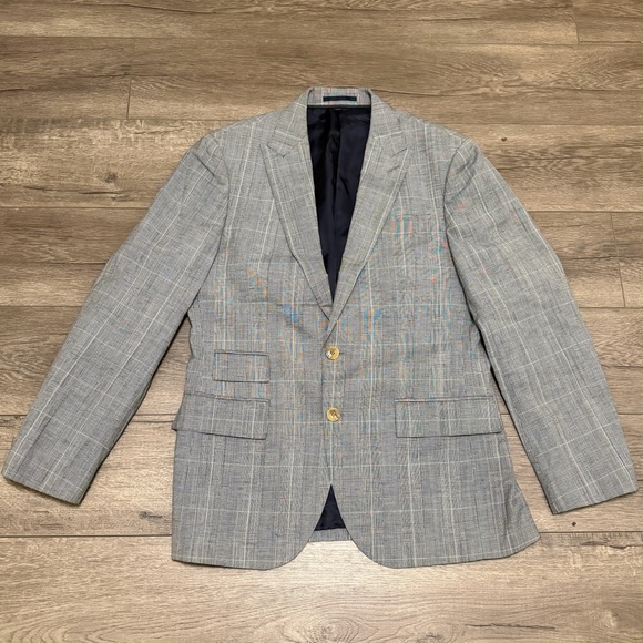 J. Crew Blazer Mens Gray Plaid Ludlow Wool Linen City Subalpino Jacket Sz 38S